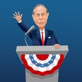 Caricature of 2020 Presidential candidate Michael Bloomberg, democrat, giving a speech