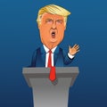 Caricature of President Donald Trump giving a speech