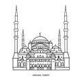 Vector outline illustration the mosque in Ankara, Turkey.