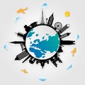 Travel around the world paper cut style. Royalty Free Stock Photo