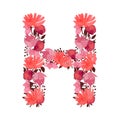 Vector floral letter, capital character H. Botanical monogram. Royalty Free Stock Photo
