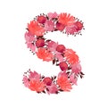 Vector floral letter, capital character S. Botanical monogram. Royalty Free Stock Photo