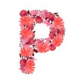 Vector floral letter, capital character P. Botanical monogram. Royalty Free Stock Photo