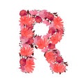 Vector floral letter, capital character R. Botanical monogram. Royalty Free Stock Photo