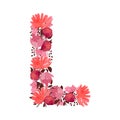 Vector floral letter, capital character L. Botanical monogram. Royalty Free Stock Photo