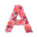 Vector floral capital letter, character A. Botanical monogram. Royalty Free Stock Photo