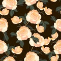 Shabby chic rose pattern. Scrap booking floral seamless yellow flowers on black background.