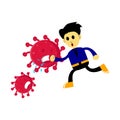 Illustration of cartoon fighting a virus with a punch Royalty Free Stock Photo