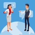 Woman with white dress have discussion with male trainee vector illustration