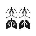 Human lungs black isolated vector icon set.