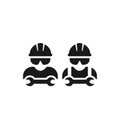 Worker, construction workman or mechanic with wrench wearing protective glasses and helmet. Royalty Free Stock Photo