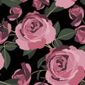 Shabby chic rose pattern. Scrap booking floral seamless flowers on black background.