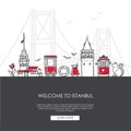 Vector illustration Welcome to Istanbul, Turkey. Famous Turkish landmarks in modern flat style.