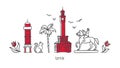 Vector illustration Symbols and landmarks of Izmir, Turkey.