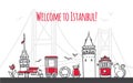 Welcome to Istanbul. Modern vector illustration of famous symbols of the Turkish city.