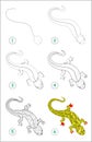 How to draw step by step cute little lizard. Educational page for kids. Back to school. Royalty Free Stock Photo