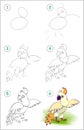 How to draw step by step cute little parrot. Educational page for kids. Back to school.