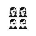 Call center operator, contact black isolated vector icon.