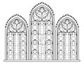 Black and white drawing for coloring book. Beautiful medieval stained glass window in French churches.