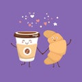 Cute vector illustration of coffee to go cup and a fresh croissant.