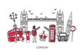 Vector modern illustration symbols of London, the UK. Royalty Free Stock Photo