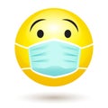 Smile emoji wearing a protective surgical mask. Icon for coronavirus outbreak.