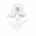 Bouquet with sunflowers gerbera in line art style. For wedding, birthday, anniversary. Royalty Free Stock Photo