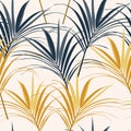 Vintage Tropic Leaves Pattern Design. Cool Floral Wallpaper. Yellow Blue Colors.