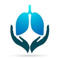 Lungs save care people life medical care hand holding lungs and protect icon logo on white background