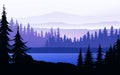 Nature forest Natural Pine forest mountains horizon Landscape wallpaper Sunrise and sunset Illustration vector style.