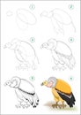 How to draw step by step predatory vulture. Educational page for kids. Back to school. Developing children skills for drawing.