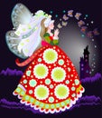 Illustration of fairyland princess in fashionable medieval dress. Book cover for children fairy tale. Beautiful girl.