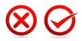 Tick and cross mark Check box list icons vector in red on white background Royalty Free Stock Photo