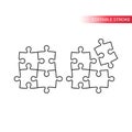 Puzzle, jigsaw tiling four puzzle pieces thin line vector icon. Royalty Free Stock Photo