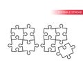 Puzzle, jigsaw tiling four puzzle pieces thin line vector icon. Royalty Free Stock Photo