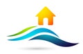 Home house sea water wave logo simple flat icon vector illustrations Royalty Free Stock Photo