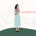 Happy Mothers Day. Mom. Card template with beautiful woman with spring flowers. Royalty Free Stock Photo