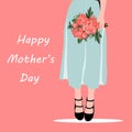 Happy Mothers Day. Mom. Card template with beautiful woman with spring flowers. Royalty Free Stock Photo