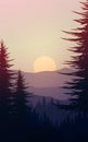Nature forest Natural Pine forest mountains horizon. Landscape wallpaper. Sunrise and sunset. Illustration vector style colorful. Royalty Free Stock Photo
