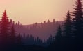 Nature forest Natural Pine forest mountains horizon. Landscape wallpaper. Sunrise and sunset. Illustration vector style colorful. Royalty Free Stock Photo