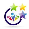 Abstract People Union Celebration three stars Corporate Invested Business successful logo. Financial Investment Logo concept icon