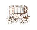 Circus trailer. Vector monochrome illustration