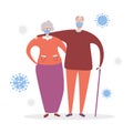 Vector illustration Coronavirus and Senior people. Old couple and virus Covid-19.Basic RGB