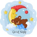 Cartoon teddy bear sleep on the moon