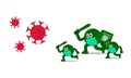 Illustration of round green character attacking a virus