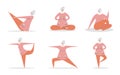 Set of flat vector illustration Senior Yoga. Cute grandmother in various positions. Royalty Free Stock Photo