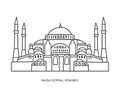 Vector outline illustration the Hagia Sophia in Istanbul, Turkey.