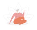 Flat vector illustration Senior Yoga. Cute grandmother in the Half Lord of the Fishes pose.