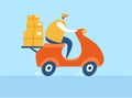 Vector illustration Express delivery. Courier on a bike delivering parcels. Quarantine period shipping. Online shop transportation