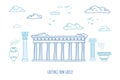 Vector card Greetings from Greece. Doodle travel card design .